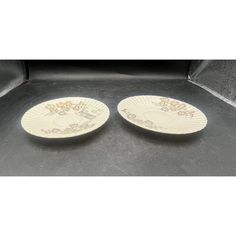 Vintage Lenox Nocturne T-416 Saucers Set of 2 Gold Grapevine Ribbed USA 6”